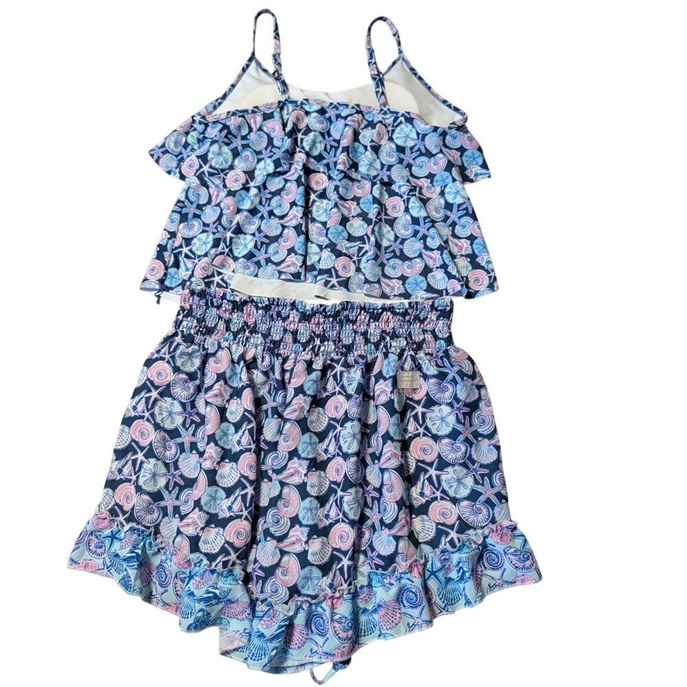 Simply Southern Womens Size M Blue Shell Bee Tankini Top, skort Swimsuit Set